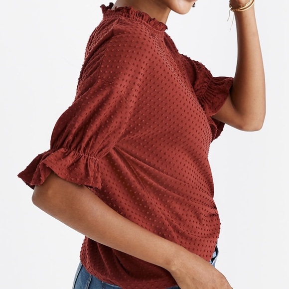 Madewell Texture & Thread Clip Dot Ruffle Top - L - Picture 2 of 15